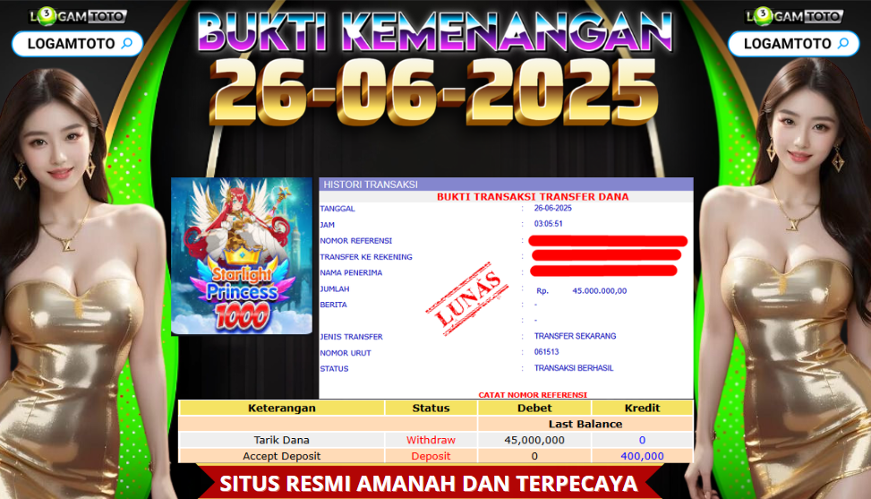 SELAMAT KEPADA MEMBER SETIA LOGAMTOTO BERHASIL JACKPOT DI PERMAINAN SLOT STARLIGHT PRINCESS 1000
